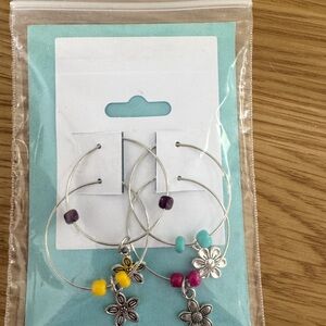 Howie Creations Silver Wine Glass Charms with Colorful Beads - NWOT
